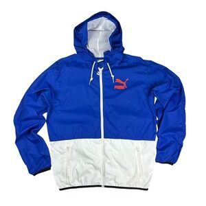 Puma Mens Colorblock Windbreaker Jacket Blue White Orange Logo 572398 Size M